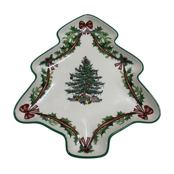 VTG Spode Christmas Tree Shaped Dish Colorful Plate Treats Snacks Collectible - Picture 2 of 6